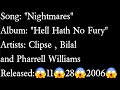 Clipse - Nightmares ft. Bilal & Pharrell (Lyrics)*EXPLICIT