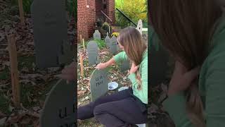 Bringing back the hilarious headstone cemetery this year! #diyhalloween #halloweencrafts