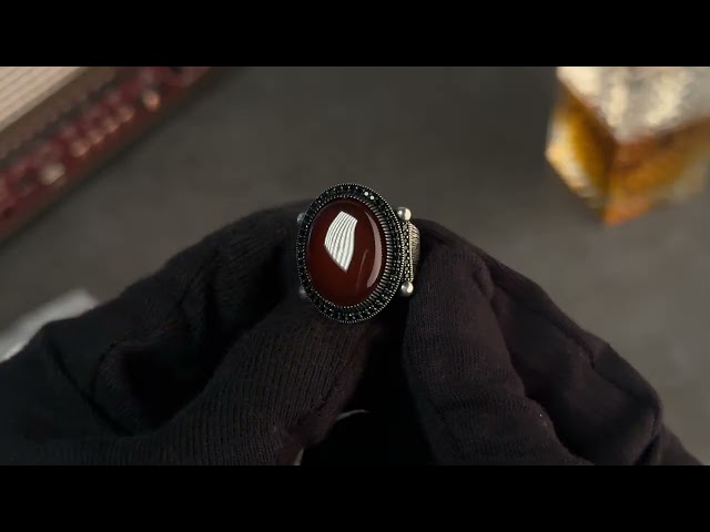 خاتم رجالي فضة استرليني مزين بحجر عقيق أحمر