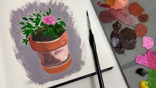 🎨 Painting a Flower Pot in Acrylic / PAINT WITH ME in my SKETCHBOOK