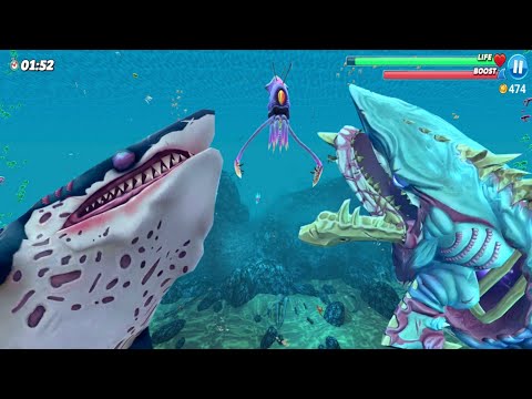 GIANT MONSTER ZOMBIE SHARK & ALPHA ZOMBIE SHARK VS COLOSSAL SQUID BOSS - Hungry Shark World