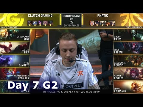 CG vs FNC | Day 7 S9 LoL Worlds 2019 Group Stage | Clutch Gaming vs Fnatic