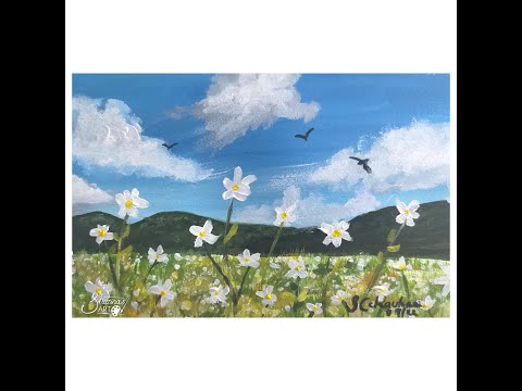Blue sky with flowers painting💙🎨🌼 #shorts #shortsvideo #art #artist #artwork #artvideo #painting