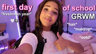 FIRST DAY OF FRESHMAN YEAR GRWM| hair,makeup,mini school haul, ootd🤍📓