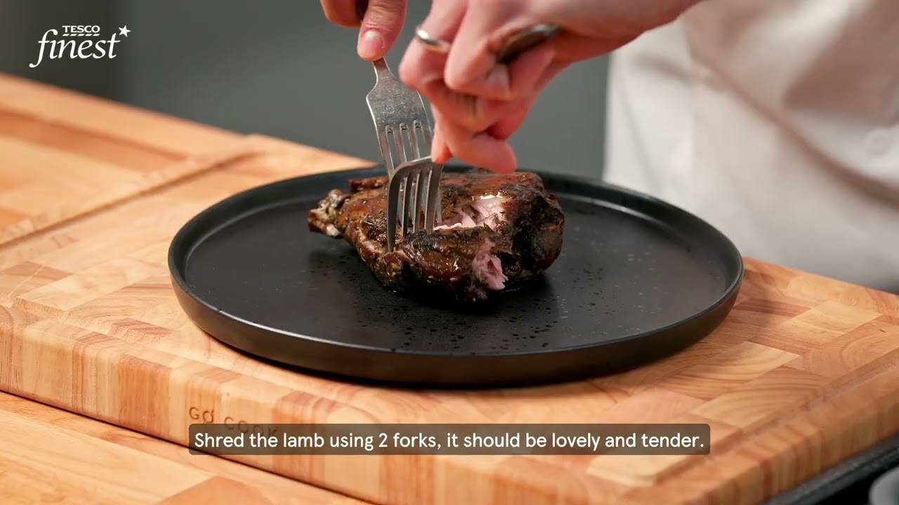 Roasted garlic and rosemary ​lamb shoulder​ with confit fennel, apricot and rosemary chutney and a citrus salsa verde dressing​