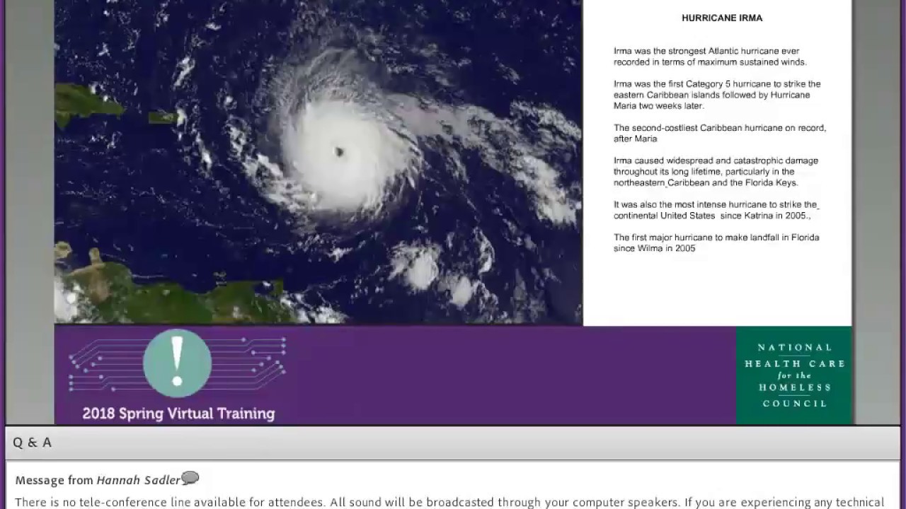 Spring Virtual Training 2018: Preparing and Responding to Natural Disasters-HCH Perspectives