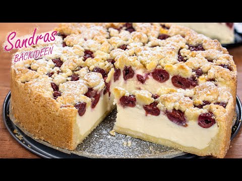 Käsekuchen mit Kirschen und Streusel - leckerer Sommerkuchen