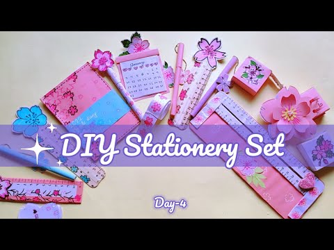 (Day-4)How to make stationery set at home /DIY cherry blossom stationery set/Handmade stationery set