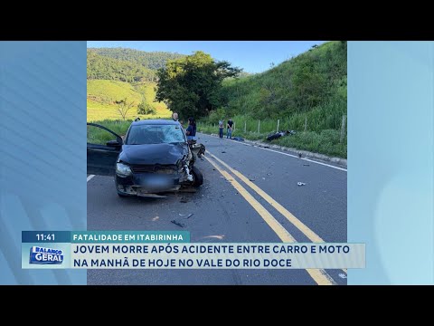 Jovem morre após colisão entre carro e moto em Itabirinha, no Vale do Rio Doce.