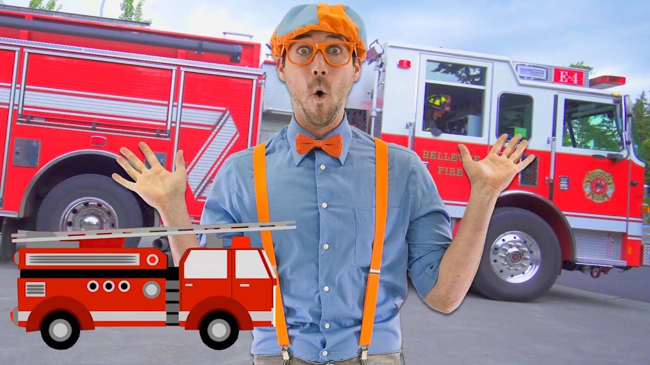 Blippi Learns Trucks at the Fire Station