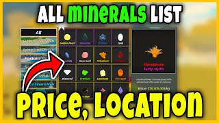 *UPDATED* ALL MINERALS LIST (VOLCANIC CORE, FLAREBLOOM, FIRE OPAL) [PROSPECTING] - Roblox