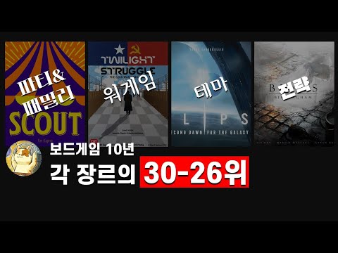 테마, 전략, 파티, 워 각 분야의 보드게임 탑 30~26위