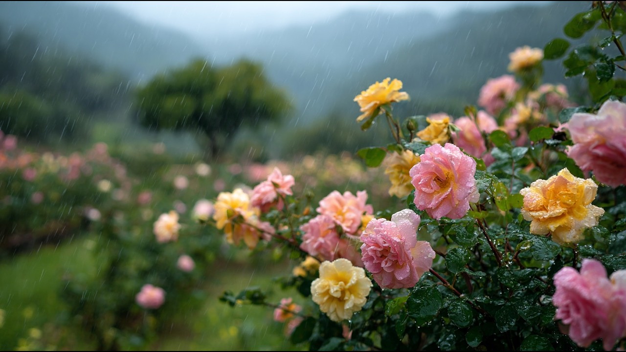 Gentle Rain in a Quiet Garden | Soft Rain Sounds on Leaves & Petals for Relaxing, Sleep & Study