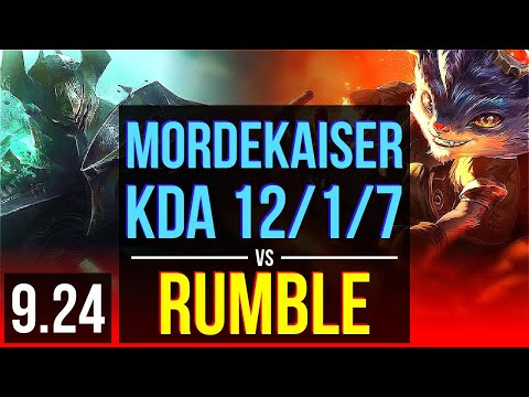 MORDEKAISER vs RUMBLE (TOP) | KDA 12/1/7, Triple Kill, Dominating | Korea Grandmaster | v9.24