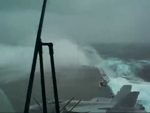 USS Kitty Hawk CV 63 slammed by giant wave during typhoon