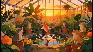 Lofi Relaxing & Chill ☀️ Ambience in a Greenhouse with Cats in Pots