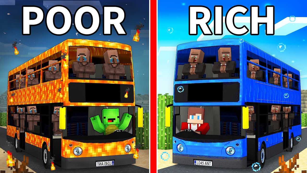 JJ's WATER Bus vs Mikey's LAVA Bus in TRIP Survival Battle in Minecraft (Maizen)