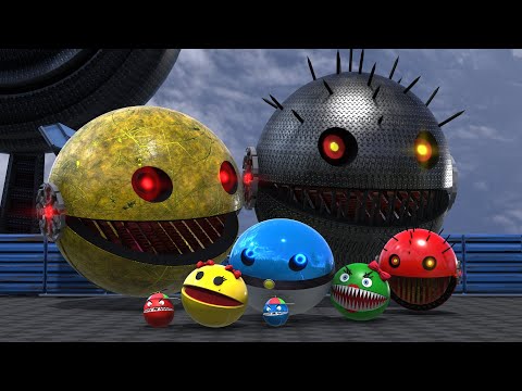 Pacman & Robot Pacman & Ball Pokemon Vs Spiky Monster Pacman !