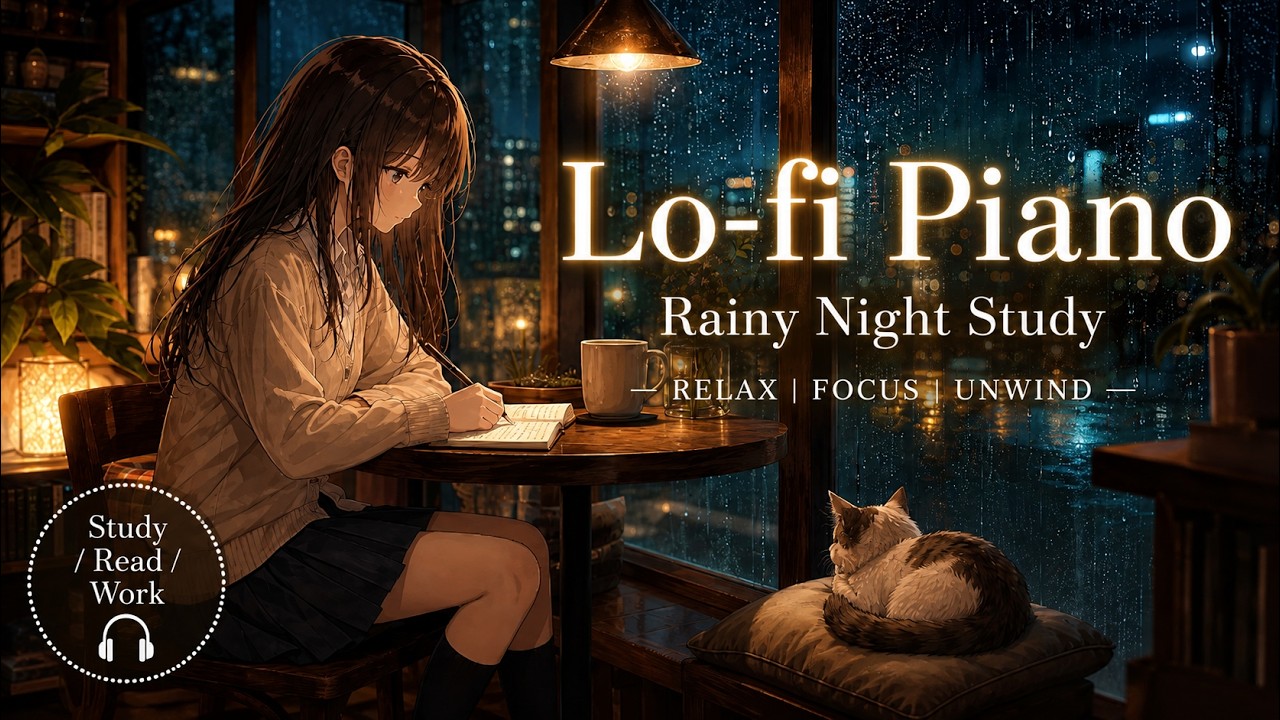【勉強用Lo-fi Piano BGM】雨の窓辺、猫と過ごす夜 📚｜読書・作業