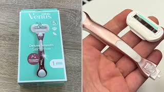 Gillette Venus deluxe smooth sensitive women's razor rose gold unboxing and instructions