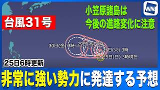 【台風31号 2026】暴風域を伴い非常に強い勢力に発達へ 西へ進む予想（25日6時更新）