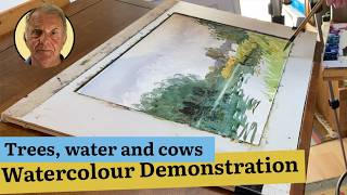 Full Length Watercolour Demonstration | Painting trees, water and cows