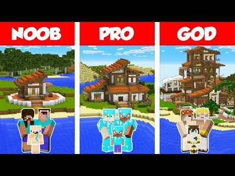 Minecraft NOOB vs PRO vs GOD: TROPICAL FAMILY HOUSE BUILD CHALLENGE in Minecraft / Animation