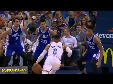Russell Westbrook vs 76ers (22/03/2017) - 18 Pts, 14 Ast, 11 Rebs, 6-6 FGM, Records, In 3 Qs!
