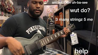 Video thumbnail for 8-String Guitar Noob Tries an 8-String Guitar by Kendall James