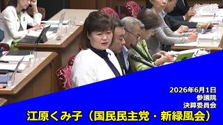【字幕付き】20260601 参議院 決算委員会 07 江原くみ子 国民民主党・新緑風会