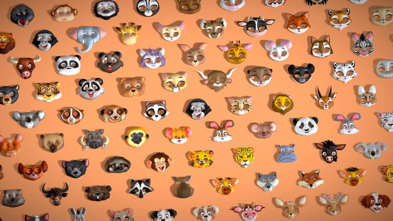 95 Animal Mask Mega Pack - Maski dziecięce Low Poly - Zestaw stylizowanych masek zwierzęcych Toon Model 3D