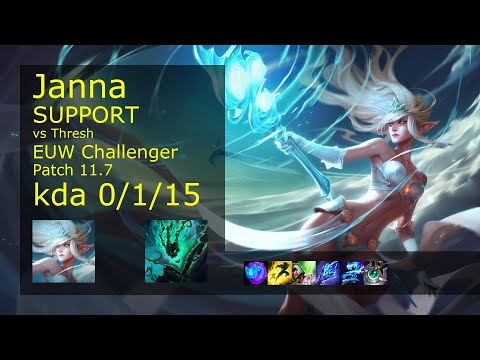 Janna Support & Draven vs Thresh & Jinx - EUW Challenger 0/1/15 Patch 11.7 Gameplay
