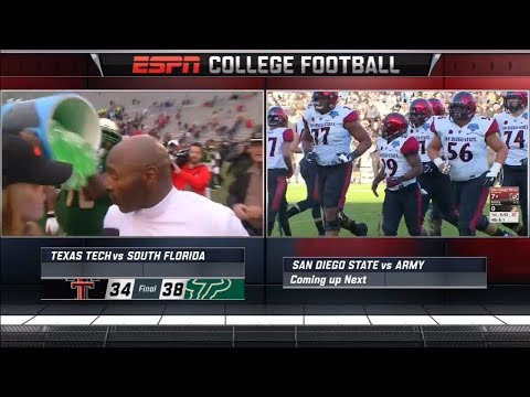 South Florida head coach Charlie Strong's postgame interview cut short by Gatorade bath | ESPN