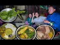 Squash Leaves & Pork Mix recipe with Rice Cooking & Eating  | Rural Life nepal | Eating vlog Village
