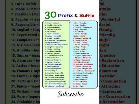 30 Prefix & Suffix | Prefix and suffix #prefix #suffix #english #shorts #viral #ytshorts #trending