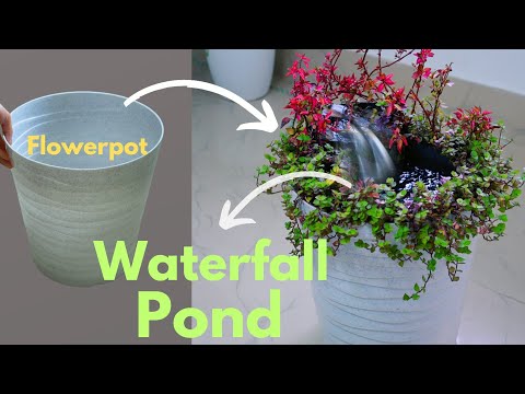 DIY Mini indoor Pond With Waterfall for Living Room using flower pots