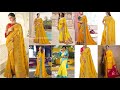 Most Beautiful Yellow Sarees Collection Yellow Sarees With Contrast Blouse Collection Yellow Saree