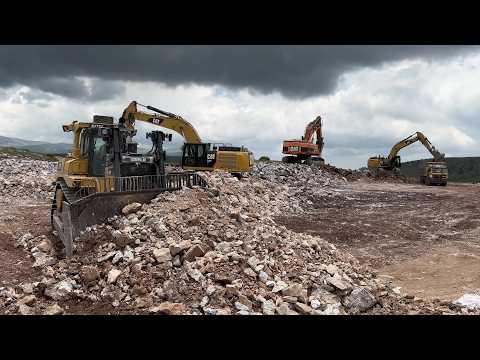 Cat D9T Bulldozer Working With A Fleet Of Cat Excavators & Hydr. Hammers  - Sotiriadis Constr. 4k