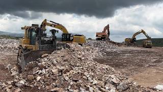 Cat D9T Bulldozer Working With A Fleet Of Cat Excavators & Hydr. Hammers  - Sotiriadis Constr. 4k