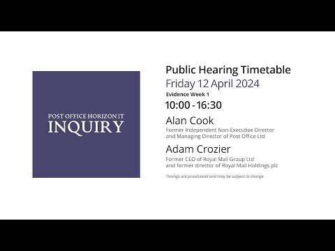 Alan Cook - Adam Crozier - Day 120 AM (12 April 2024) - Post Office Horizon IT Inquiry