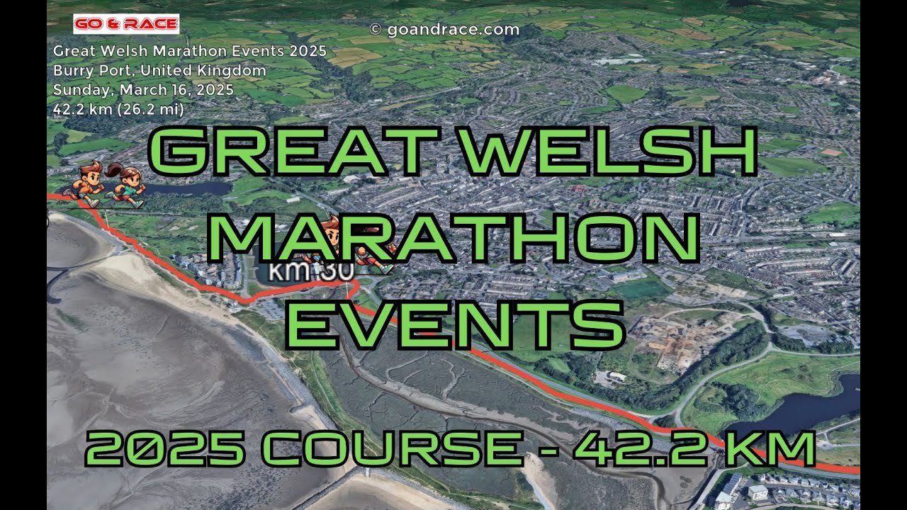 Great Welsh Marathon Events 2025: fly over the marathon course! Video of the race path.