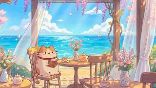 Cozy Seaside Cafe with Mochi ☕️ Sunny Lofi Beats for Reading & Relaxing 🌊 Find Inner Peace
