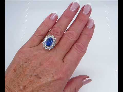 GIA "NO HEAT" 8.42ctw Ceylon Natural Cornflower Blue Sapphire Diamond Cluster Vintage Ring