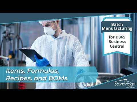 See video Business Central for Batch Manufacturing: Items, Formulas, Recipes, and BOMs