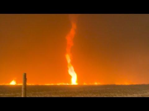 INSANE FIRE STORM with firenado driven by 70 mph winds threatens Englewood, Kansas! 