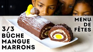 BÛCHE ROULÉE de NÖEL🎄 MANGUE x MARRONS (Génoise CHOCOLAT)