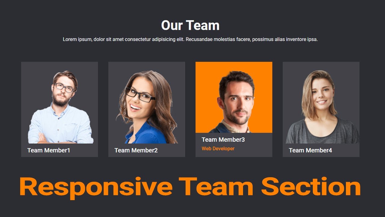 Responsive Our Team Section design using HTML CSS And Bootstrap | CoderRishad