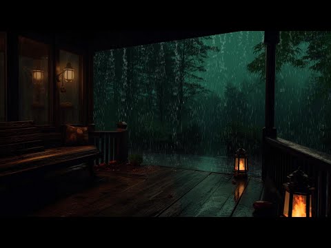 Mountain Cabin Balcony in HEAVY RAIN – Perfect Thunderstorm Sounds for Sleep