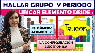 🔷HALLAR GRUPO Y PERIODO DESDE 1⃣ LA CONFIGURACIÓN ELECTRÓNICA 2⃣EL NÚMERO ATÓMICO 🔷Ubicar elementos