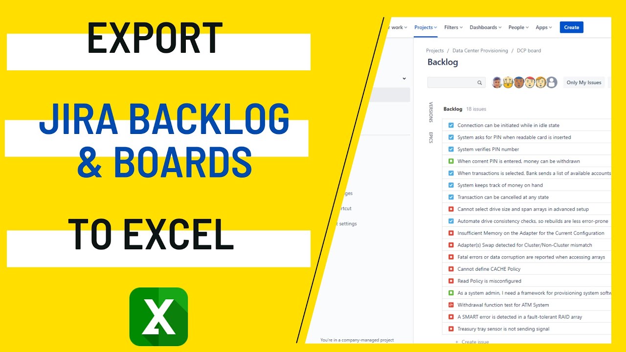 Export the Jira Cloud backlog and boards to Excel